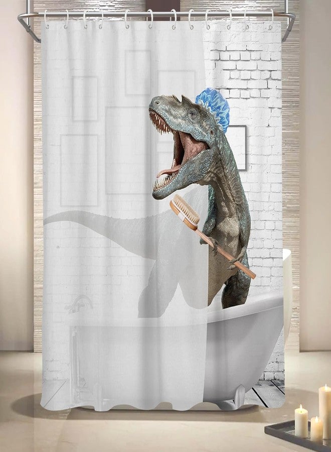 Coxila Kids Dinosaur Shower Curtain Funny Fun Dino Boy Cute Unique Toddler Adult Cartoon Silly Crazy Novelty Weird Cool Anime Monster Blue Bathroom 60 x 72 Inch Polyester Fabric 12 Pack Plastic Hooks - Image 4