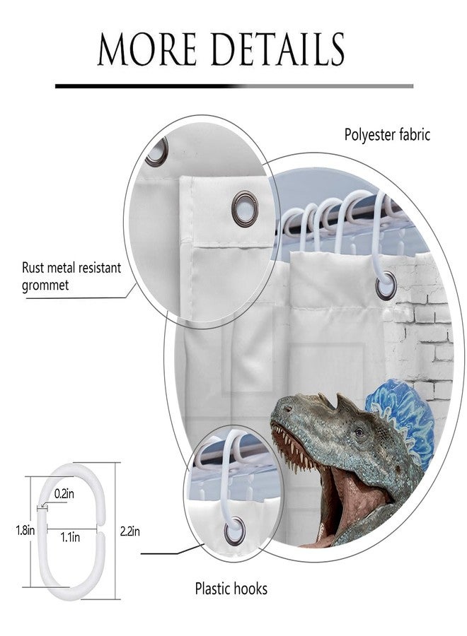 Coxila Kids Dinosaur Shower Curtain Funny Fun Dino Boy Cute Unique Toddler Adult Cartoon Silly Crazy Novelty Weird Cool Anime Monster Blue Bathroom 60 x 72 Inch Polyester Fabric 12 Pack Plastic Hooks - Image 2
