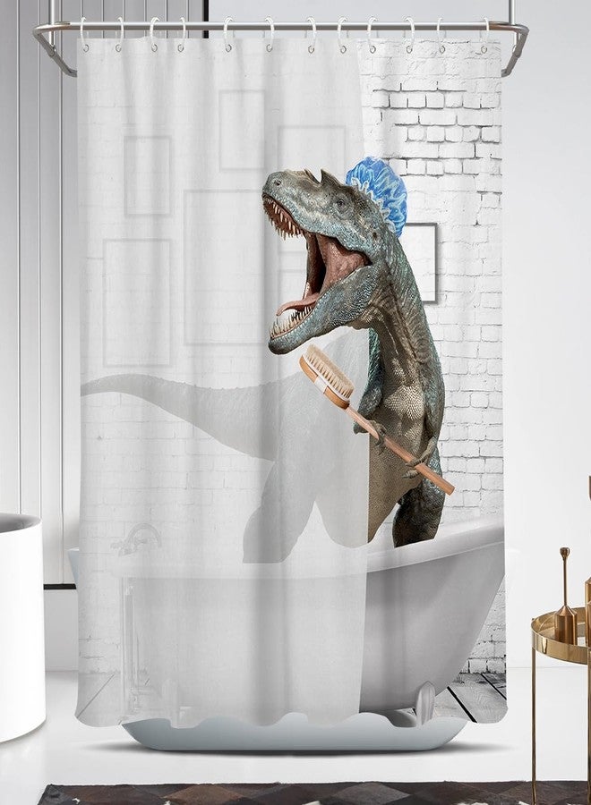 Coxila Kids Dinosaur Shower Curtain Funny Fun Dino Boy Cute Unique Toddler Adult Cartoon Silly Crazy Novelty Weird Cool Anime Monster Blue Bathroom 60 x 72 Inch Polyester Fabric 12 Pack Plastic Hooks - Image 1