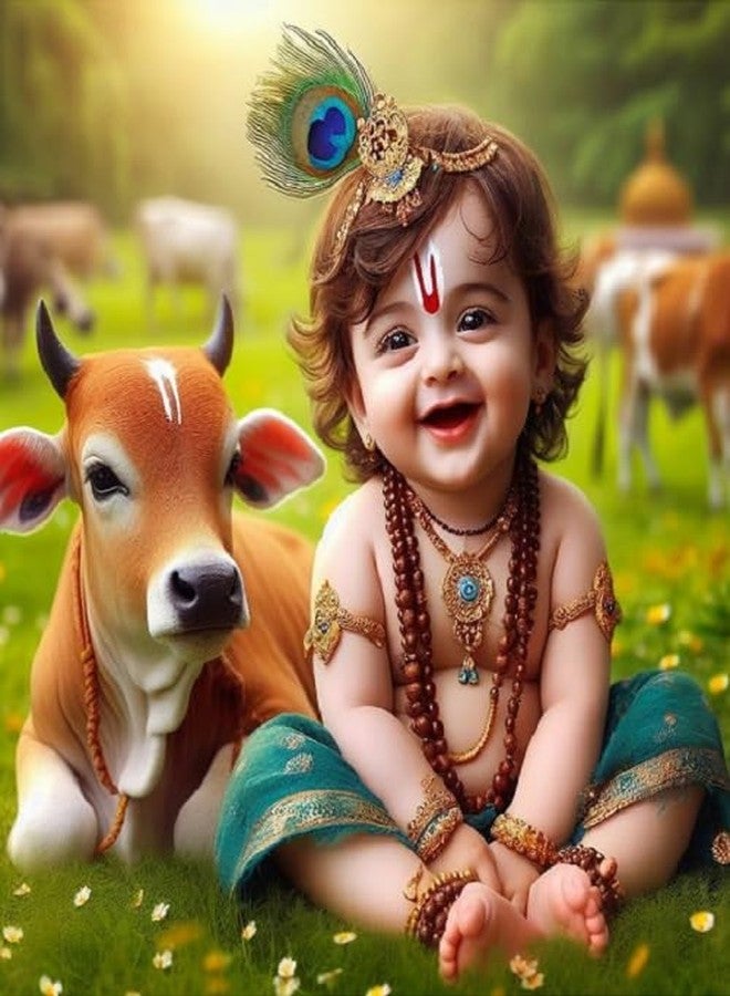 Fliptic Paper Bal Gopal Krishna Photo For Pregnant Women Poster For Decoration Wall S Bedroom, Living Room, And More | Cute Baby Krishna Wall Poster Size: 18X12 Inches Set Of 1 (Design 13) - Image 1