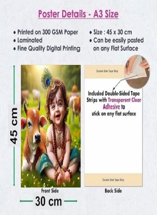Fliptic Paper Bal Gopal Krishna Photo For Pregnant Women Poster For Decoration Wall S Bedroom, Living Room, And More | Cute Baby Krishna Wall Poster Size: 18X12 Inches Set Of 1 (Design 13) - Image 4