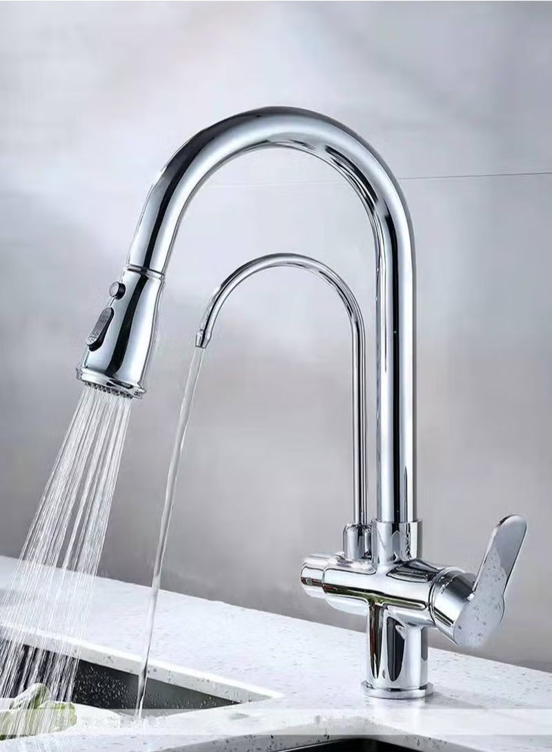 Kitchen Pull-Out Hot and Cold Faucet Three-in-One Pure Direct Drinking Faucet Washbasin Sink Sink Faucet - Image 1