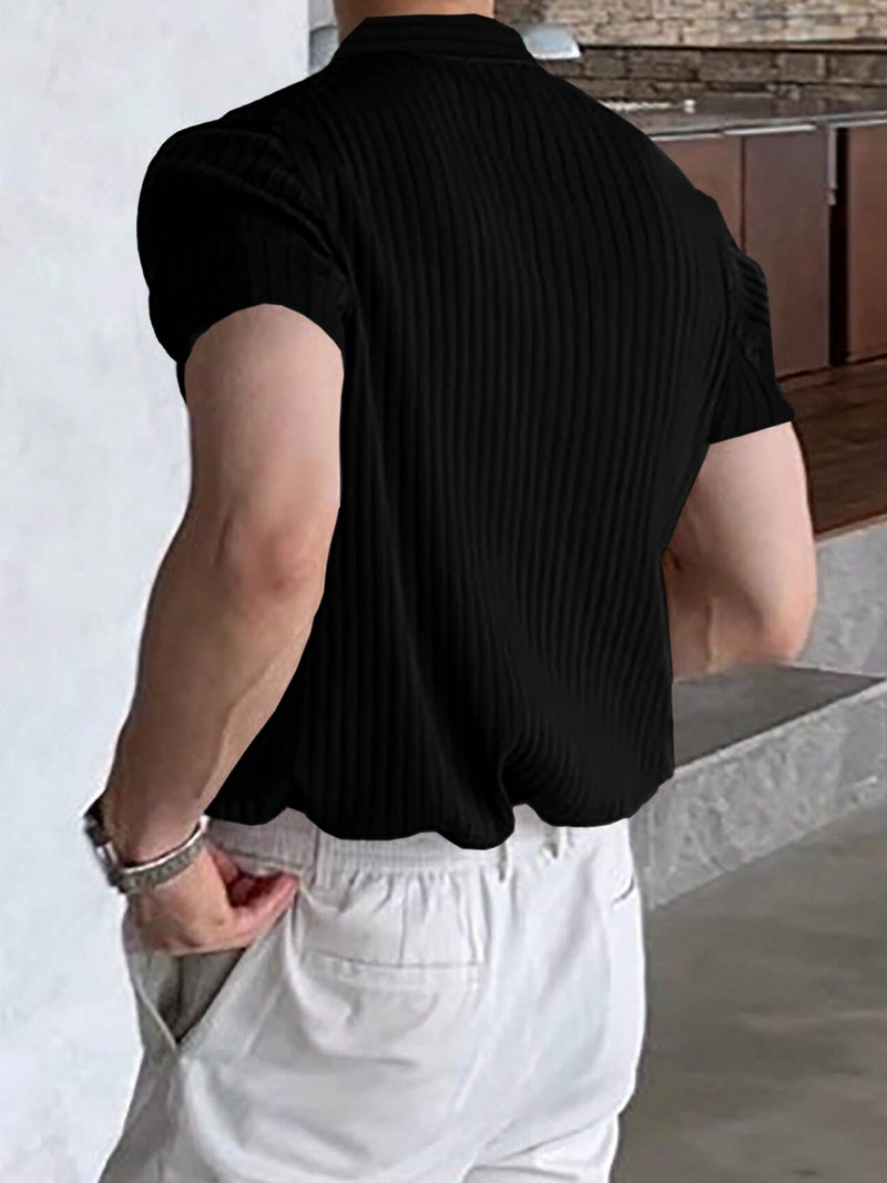 Noble Monk Solid Polo Neck Tshirt | Collar Tshirts | Half Sleeves | Plain-Regular Fit Textured Tshirt for Man Black - Image 2