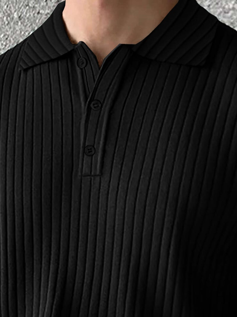 Noble Monk Solid Polo Neck Tshirt | Collar Tshirts | Half Sleeves | Plain-Regular Fit Textured Tshirt for Man Black - Image 3