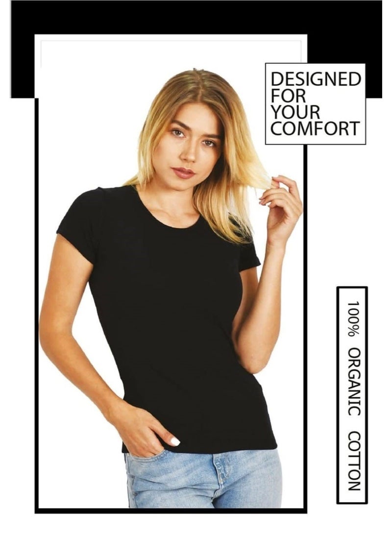 Comodo Women's Short SleeveUnderShirt, Black - Image 2