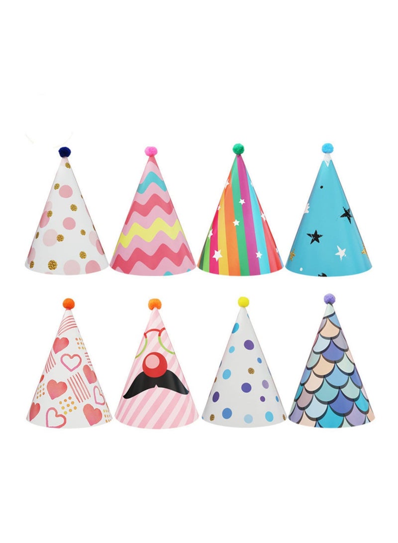 واي آند دي 8Pcs Colorful Party Hats, Birthday Cone Fun Celebration Kit for Kids Supplies and Decorations Group Events, Games - Image 1