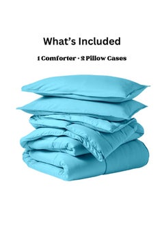 Home of linens Cotton - Plain - 3 Pieces Heavy Comforter Set - 3.6Kgs - Down Alternative Filling - (For Matress 160cm/180cm) - Size (230cm x 240cm) + 2 Pillow Case Covers (50cm x 70cm) - Turquoise  - Image 4