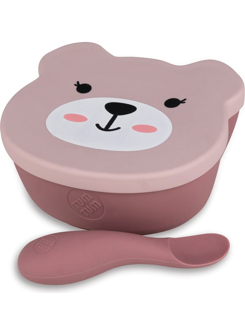 TUM TUM Silicone Vacuum Bowl and Spoon Set with Lid Betsy Bear  - Image 1
