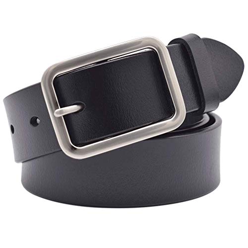 VONSELY Wide Leather Womens Belts for Jeans, Unisex Square Buckle Belts for Men and Women - Image 1