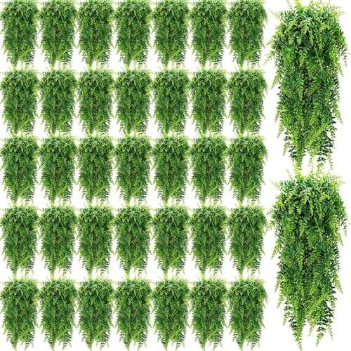 Geosar 36 Pcs Artificial Hanging Plants 32 Inch Hanging Boston Ferns Plastic Fake Plants for Wall Room Garden Wedding Garland Indoor Outdoor Decoration, No Basket - Image 1