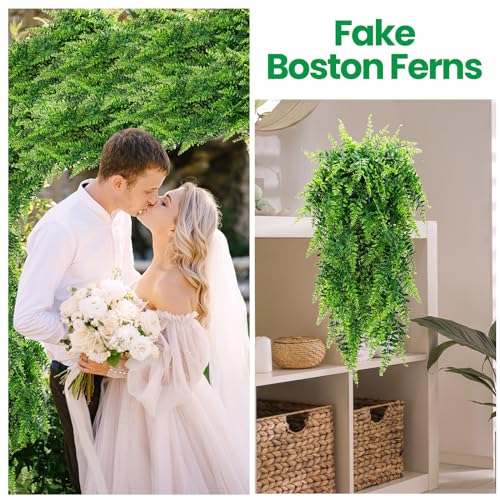 Geosar 36 Pcs Artificial Hanging Plants 32 Inch Hanging Boston Ferns Plastic Fake Plants for Wall Room Garden Wedding Garland Indoor Outdoor Decoration, No Basket - Image 5