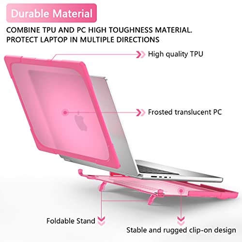 Batianda Heavy Duty Case for New MacBook Pro 14 Inch 2026 2025 M5 M4 M3 M2 Pro/Max Chip- Ergonomic Foldable Kickstand (Holds 22lbs/Zero Wobble) Matte Translucent Rugged Armor Cover, Pink - Image 3