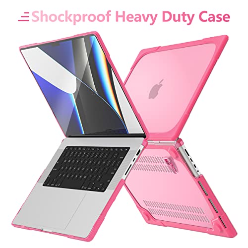 Batianda Heavy Duty Case for New MacBook Pro 14 Inch 2026 2025 M5 M4 M3 M2 Pro/Max Chip- Ergonomic Foldable Kickstand (Holds 22lbs/Zero Wobble) Matte Translucent Rugged Armor Cover, Pink - Image 4