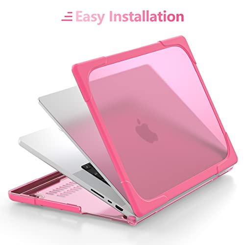 Batianda Heavy Duty Case for New MacBook Pro 14 Inch 2026 2025 M5 M4 M3 M2 Pro/Max Chip- Ergonomic Foldable Kickstand (Holds 22lbs/Zero Wobble) Matte Translucent Rugged Armor Cover, Pink - Image 5