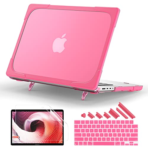 Batianda Heavy Duty Case for New MacBook Pro 14 Inch 2026 2025 M5 M4 M3 M2 Pro/Max Chip- Ergonomic Foldable Kickstand (Holds 22lbs/Zero Wobble) Matte Translucent Rugged Armor Cover, Pink - Image 1