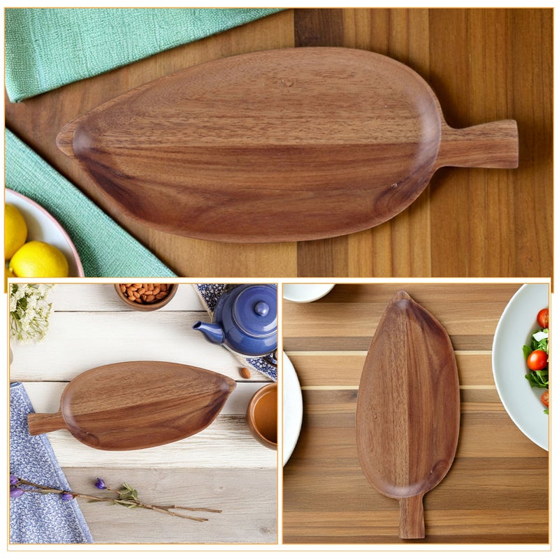 🍳 صينية تقديم خشبية بشكل ورقة لتقديم المقبلات للمطبخ والمنزل 40 5x17x2 سم تصميم طبيعي - Image 5