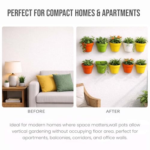 Go Hooked Wall Mounted Flower Pots for Home Décor Pack of 4 | Plastic Wall Planters for Indoor Outdoor | Vertical Garden Pot Set for Balcony, Living Room, Patio & Fence Decoration - Image 2
