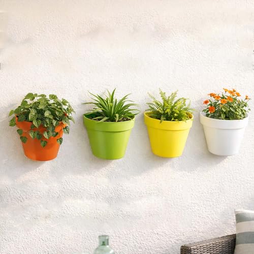 Go Hooked Wall Mounted Flower Pots for Home Décor Pack of 4 | Plastic Wall Planters for Indoor Outdoor | Vertical Garden Pot Set for Balcony, Living Room, Patio & Fence Decoration - Image 1