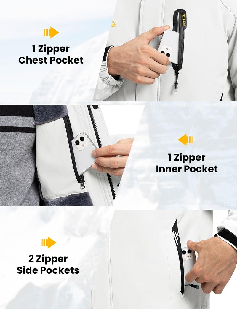 Rdruko Men's Ski Snow Jacket Waterproof Winter Insulated Fleece Hooded Outdoor Mountain Coat, White, L - Image 5