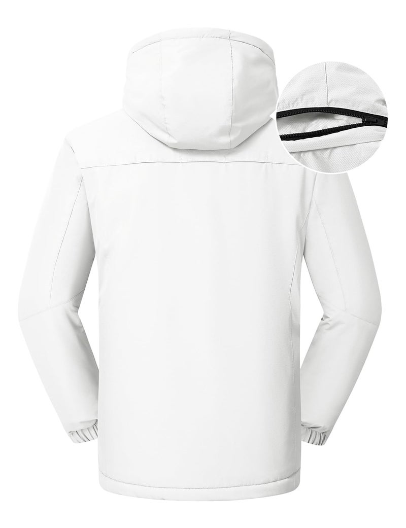 Rdruko Men's Ski Snow Jacket Waterproof Winter Insulated Fleece Hooded Outdoor Mountain Coat, White, L - Image 2