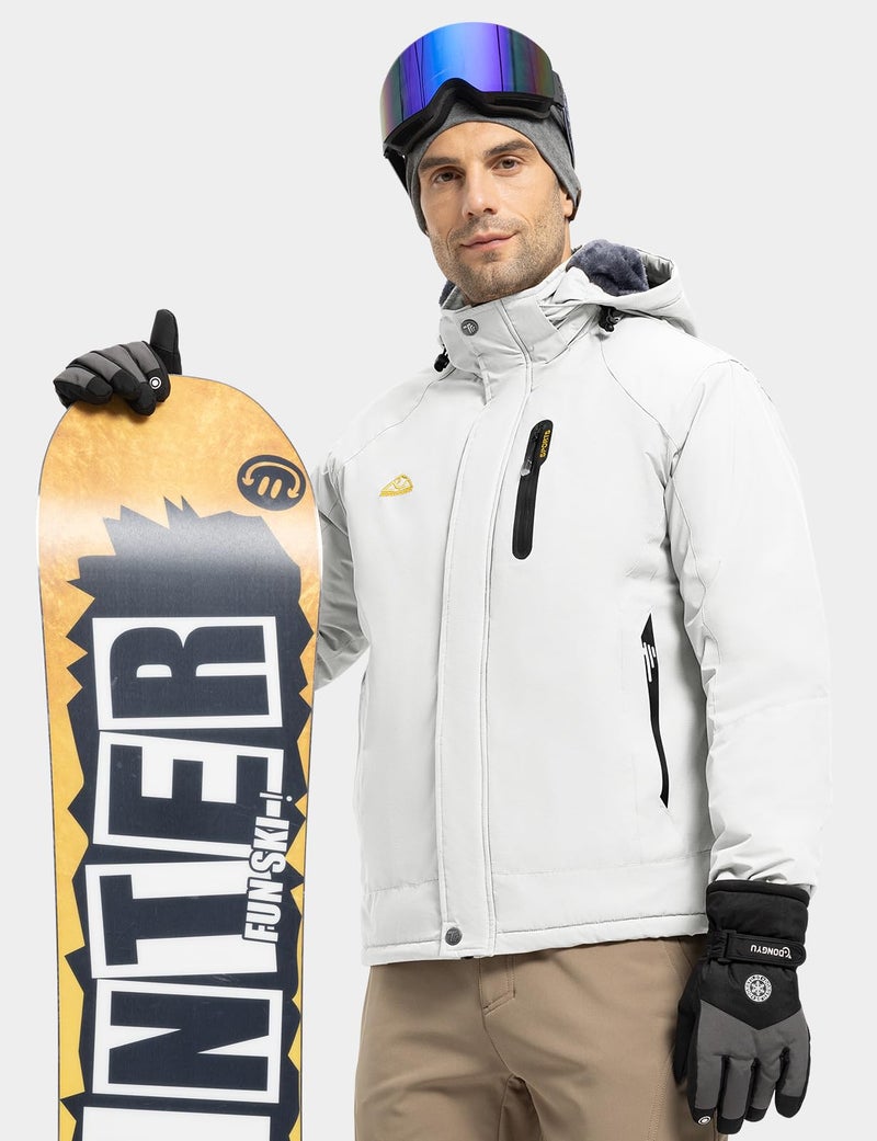 Rdruko Men's Ski Snow Jacket Waterproof Winter Insulated Fleece Hooded Outdoor Mountain Coat, White, L - Image 4