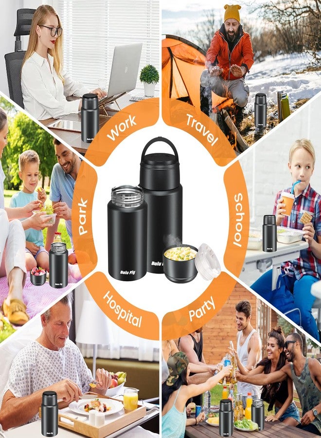 Bolu Fly 2 Pack Insulated Food Jar 18.5&27 oz Stainless Steel Thermos for Hot &Cold Food Thermal Lunch Containers Soup Thermos with Carry Bag and Folding Spoon(Black) - Image 3