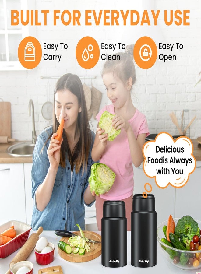 Bolu Fly 2 Pack Insulated Food Jar 18.5&27 oz Stainless Steel Thermos for Hot &Cold Food Thermal Lunch Containers Soup Thermos with Carry Bag and Folding Spoon(Black) - Image 4