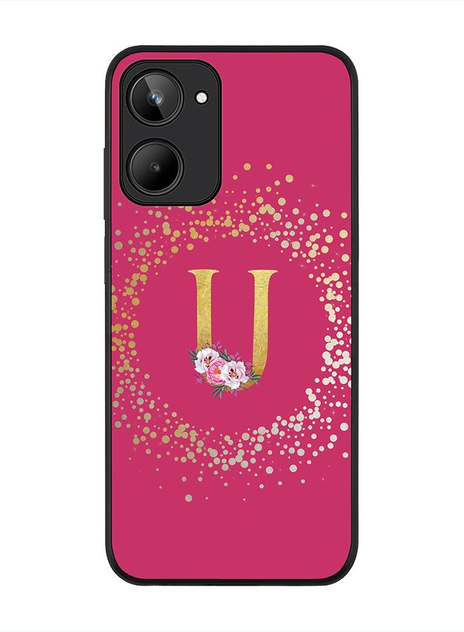 Stylizedd Cover for Realme 10 4G Case , Rugged Black Slim fit Thin Protective Phone Cases -  Custom Monogram Initial Letter Floral Pattern Alphabet - U (Dark Pink Rose) - Image 1