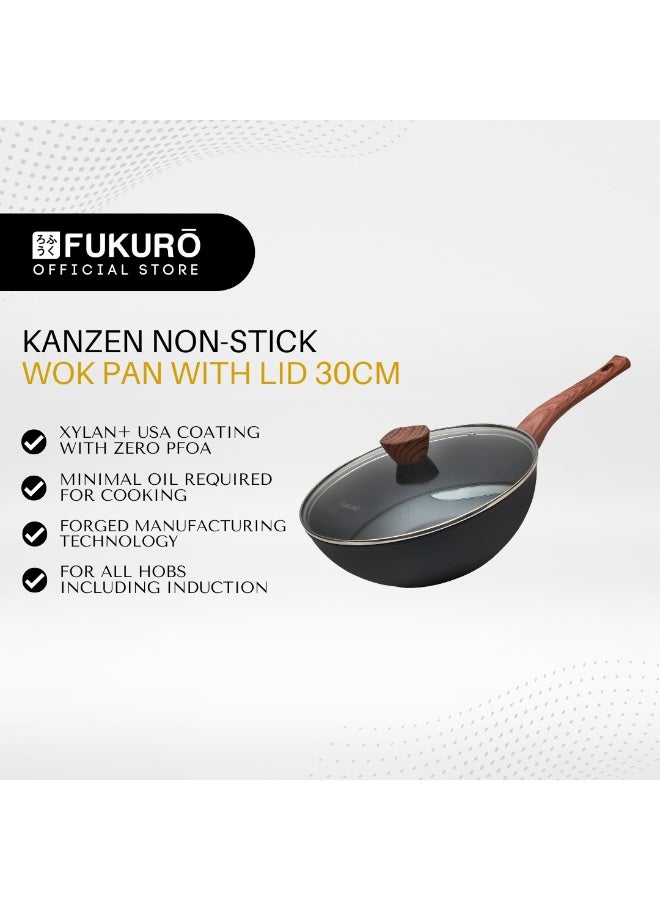 Fukuro Kanzen Forged Non-Stick Wok Pan with Lid - 30cm - Image 2