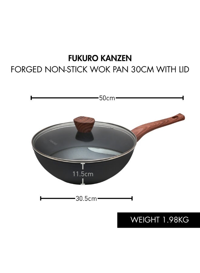 Fukuro Kanzen Forged Non-Stick Wok Pan with Lid - 30cm - Image 4