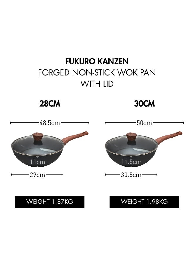 Fukuro Kanzen Forged Non-Stick Wok Pan with Lid - 30cm - Image 5