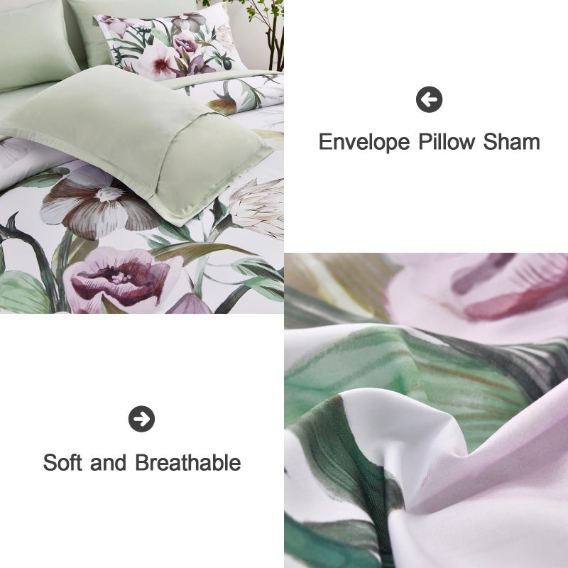 Luxudecor Floral Comforter Set Queen Size 7 Piece, Green Flower Bed in a Bag, Elegant Floral Comforter with Sheet Set, Soft Microfiber Bedding Set for All Season (Green, 90"x90") - Image 5