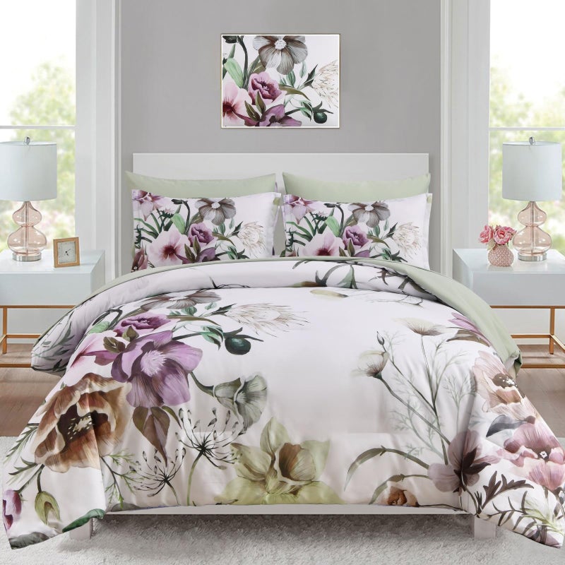 Luxudecor Floral Comforter Set Queen Size 7 Piece, Green Flower Bed in a Bag, Elegant Floral Comforter with Sheet Set, Soft Microfiber Bedding Set for All Season (Green, 90"x90") - Image 1