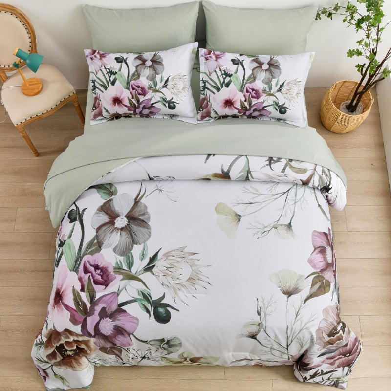 Luxudecor Floral Comforter Set Queen Size 7 Piece, Green Flower Bed in a Bag, Elegant Floral Comforter with Sheet Set, Soft Microfiber Bedding Set for All Season (Green, 90"x90") - Image 3