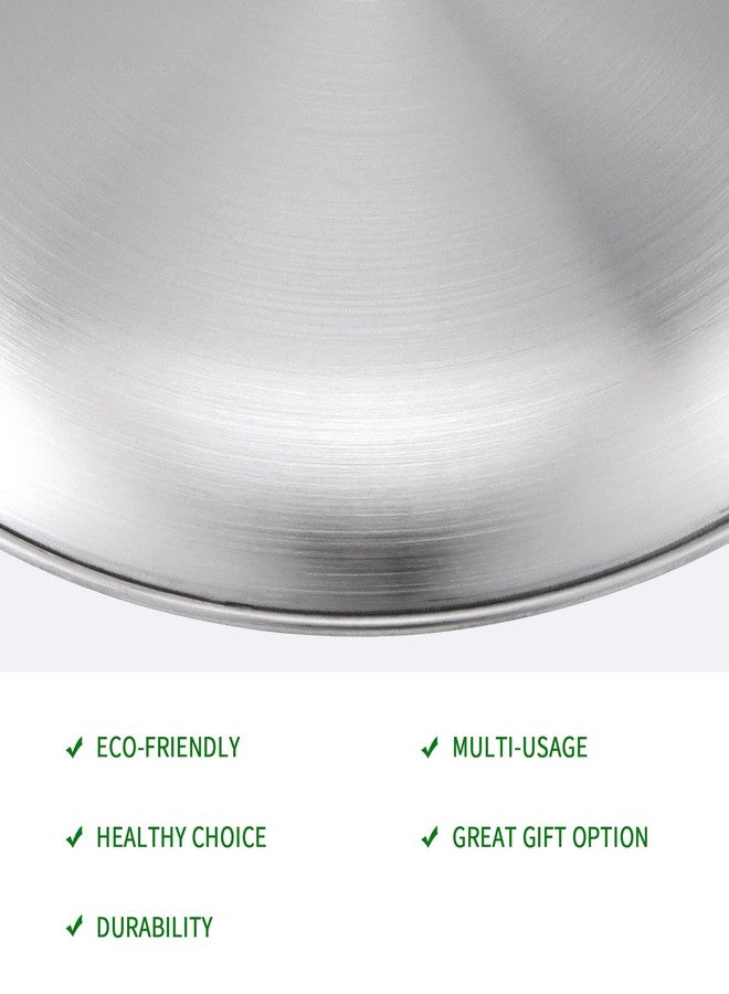 طقم أطباق عشاء من الفولاذ المقاوم للصدأ 304 من سينجون، 8 قطع، أطباق تقديم دائرية مزدوجة الطبقات مقاس 10 بوصات، أطباق معدنية فضية مصقولة للتخييم، وتناول الطعام، والشواء، وشرائح اللحم، والسلطة. - Image 3