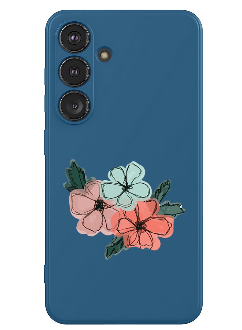 Theodor Protective Slim Fit Case Liquid Silicone Cover with Full Body Protection Anti-Scratch Shockproof Case For Samsung Galaxy S25 Plus (Blue) - Flowers - Image 1