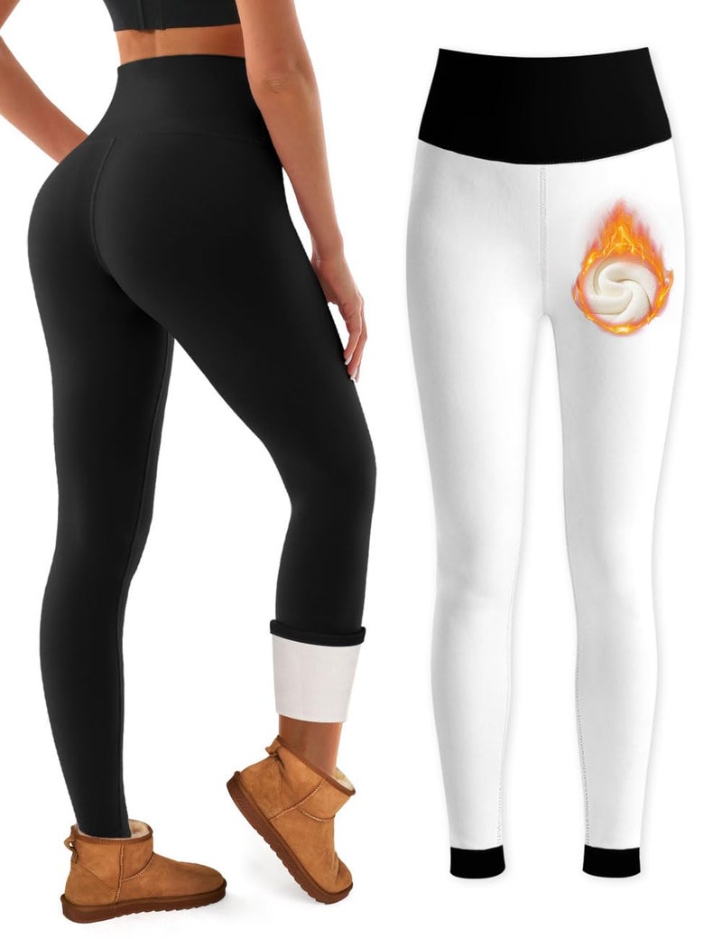 Bluemaple Fleece Lined Leggings Women High Waisted Tummy Control Thermal Warm Workout Hiking Yoga Pants for Cold Winter - Image 1