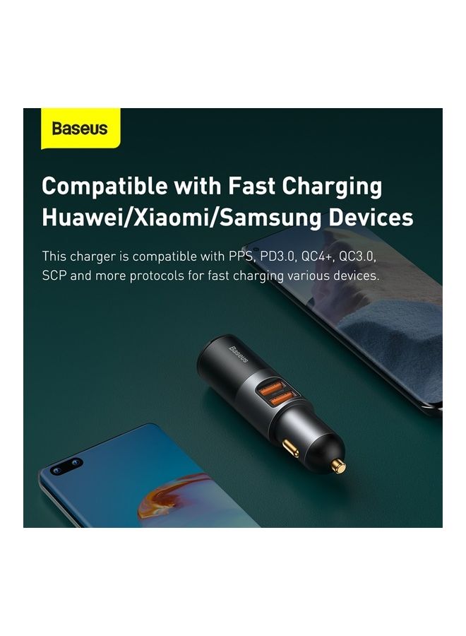 بيسوس شاحن سيارة بمنفذ USB C وقدرة 120 وات، ومنافذ USB متعددة، يعمل بتقنية الشحن السريع QC 3.0 وPD 3.0، بقدرة 30 وات + 30 وات + 60 وات، بمنفذي USB ومنافذ توسيع، ومزود بولاعة سجائر، لشحن الهواتف الذكية/ أجهزة التابلت/جهاز سويتش أسود - Image 5