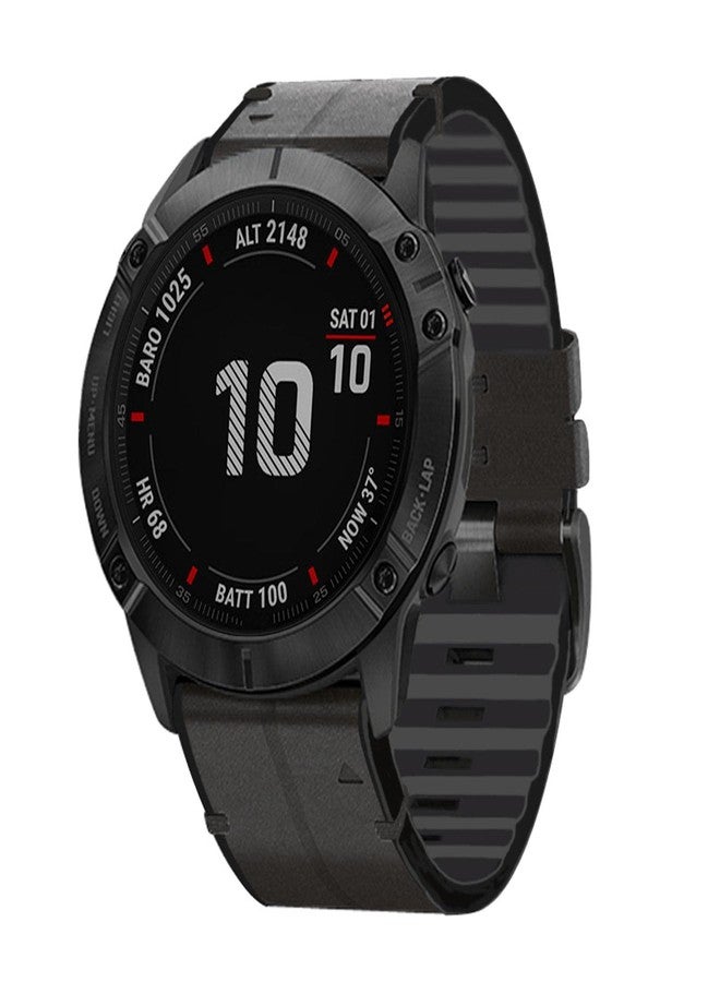Abanen for Garmin Fenix 6X/Fenix 5X Quick Easy Fit Watch Band, 26mm Soft Genuine Leather Hybrid Silicone Sweatproof Wristband Strap for Fenix 6X Pro/Sapphire,Fenix 5X Plus,Tactix Delta,Fenix3 (B - Image 2