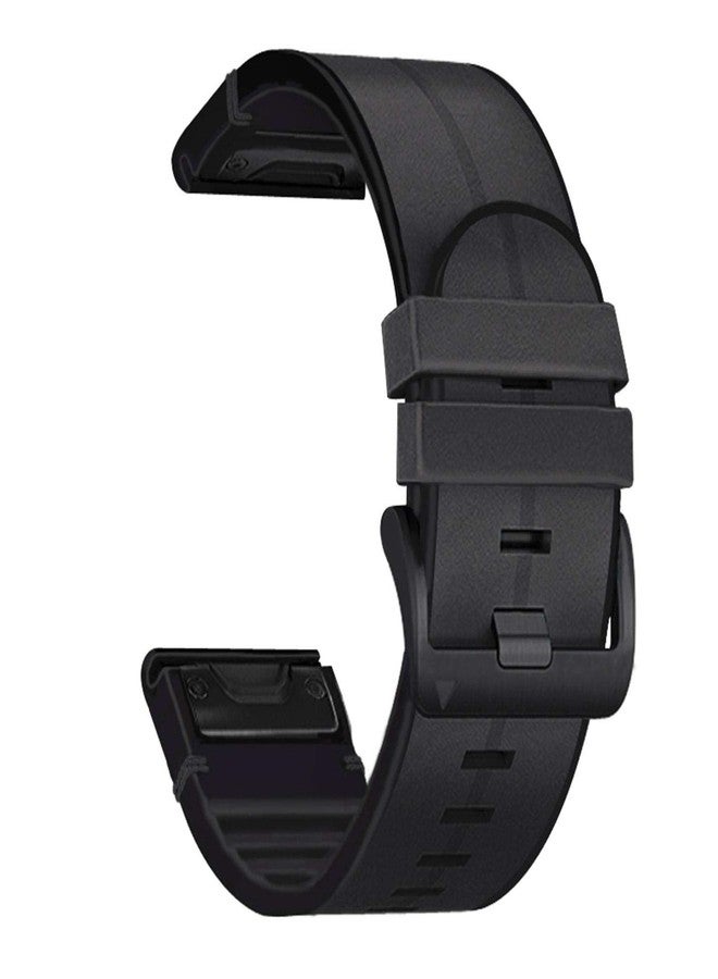 Abanen for Garmin Fenix 6X/Fenix 5X Quick Easy Fit Watch Band, 26mm Soft Genuine Leather Hybrid Silicone Sweatproof Wristband Strap for Fenix 6X Pro/Sapphire,Fenix 5X Plus,Tactix Delta,Fenix3 (B - Image 1