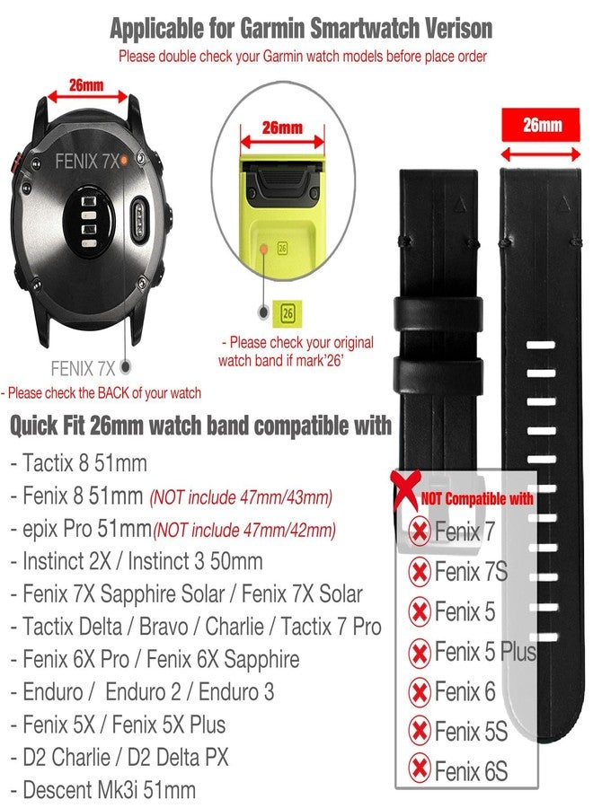 Abanen for Garmin Fenix 6X/Fenix 5X Quick Easy Fit Watch Band, 26mm Soft Genuine Leather Hybrid Silicone Sweatproof Wristband Strap for Fenix 6X Pro/Sapphire,Fenix 5X Plus,Tactix Delta,Fenix3 (B - Image 3
