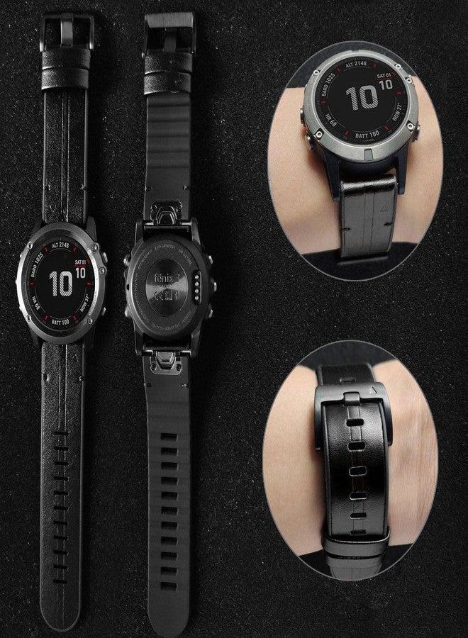 Abanen for Garmin Fenix 6X/Fenix 5X Quick Easy Fit Watch Band, 26mm Soft Genuine Leather Hybrid Silicone Sweatproof Wristband Strap for Fenix 6X Pro/Sapphire,Fenix 5X Plus,Tactix Delta,Fenix3 (B - Image 5