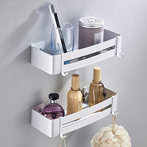 Tagve Rust-Proof Space Aluminium Bathroom 2-Tier Shelves Wall Mount Shower Racks Shelf Stand Bath Wall Storage Organizer Holder Double Floating Shelving for Shampoo Shower Gel (Silver) - Image 1