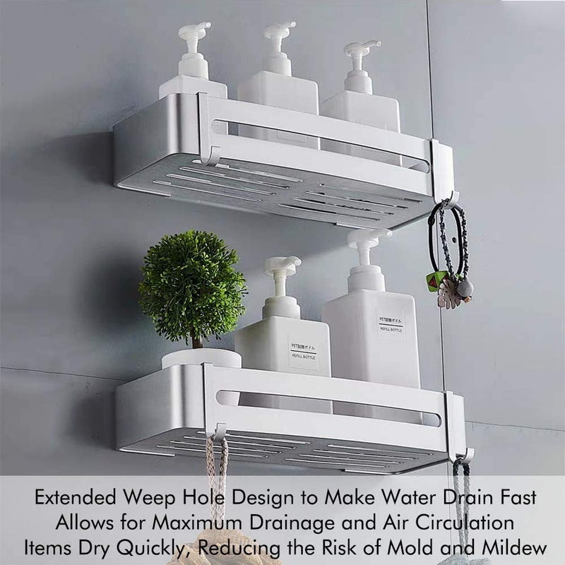 Tagve Rust-Proof Space Aluminium Bathroom 2-Tier Shelves Wall Mount Shower Racks Shelf Stand Bath Wall Storage Organizer Holder Double Floating Shelving for Shampoo Shower Gel (Silver) - Image 2