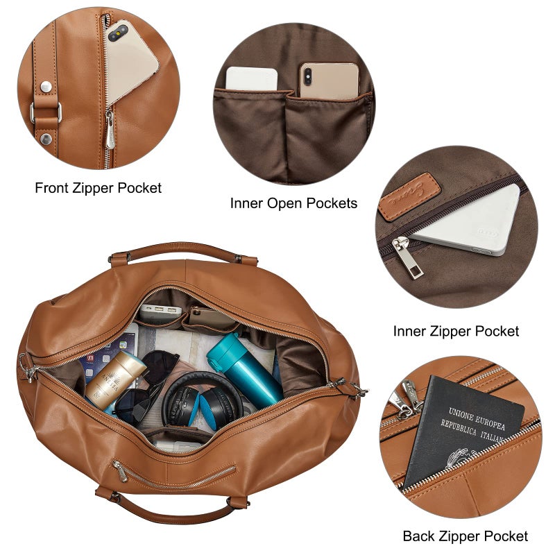 S-ZONE Genuine Leather Women Travel Duffle Weekender Overnight Weekend Carry on Shoulder Tote Bag - Image 4