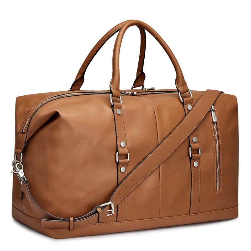 S-ZONE Genuine Leather Women Travel Duffle Weekender Overnight Weekend Carry on Shoulder Tote Bag - Image 1