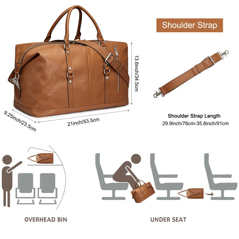 S-ZONE Genuine Leather Women Travel Duffle Weekender Overnight Weekend Carry on Shoulder Tote Bag - Image 3