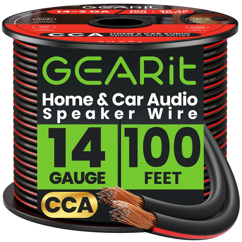 GEARit Speaker Wire 14 Gauge, Speaker Cable 100ft for Car Audio, Home Theater, CCA(Black) - Image 1