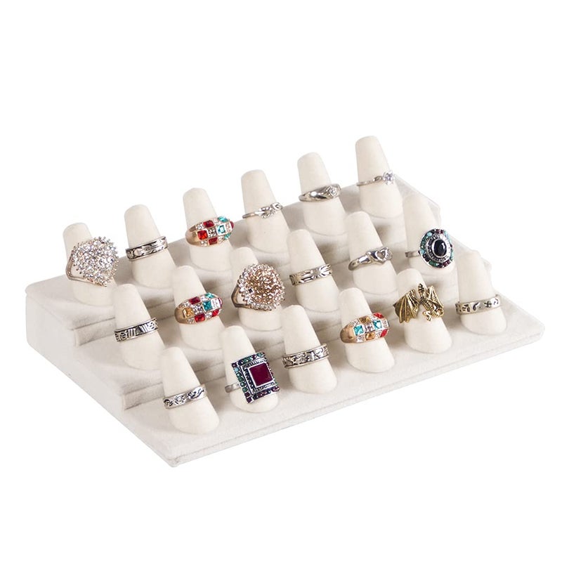 Coward 18 Holders Ring Display Stand, Beige Velvet Rings Display Holder for Jewelry Storage Drawer Ring Organizer (beige) - Image 1