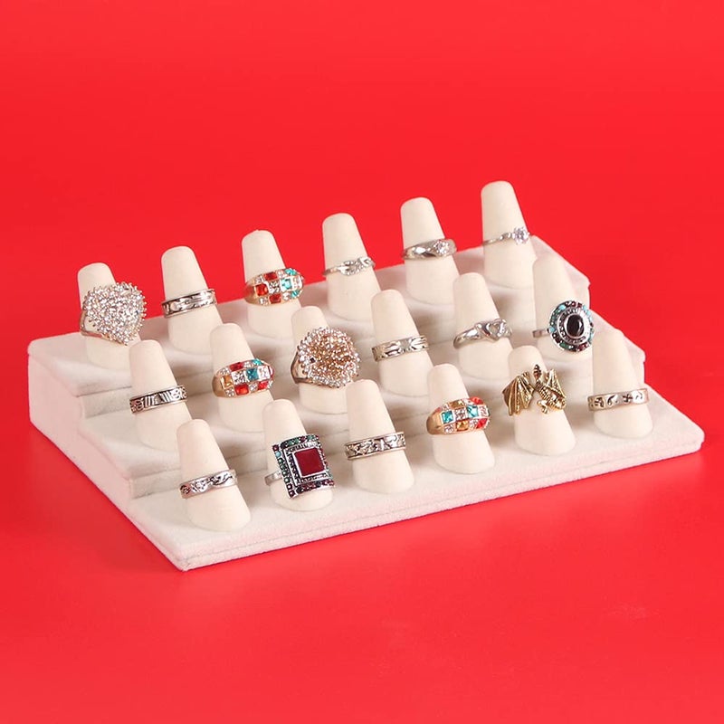 Coward 18 Holders Ring Display Stand, Beige Velvet Rings Display Holder for Jewelry Storage Drawer Ring Organizer (beige) - Image 2